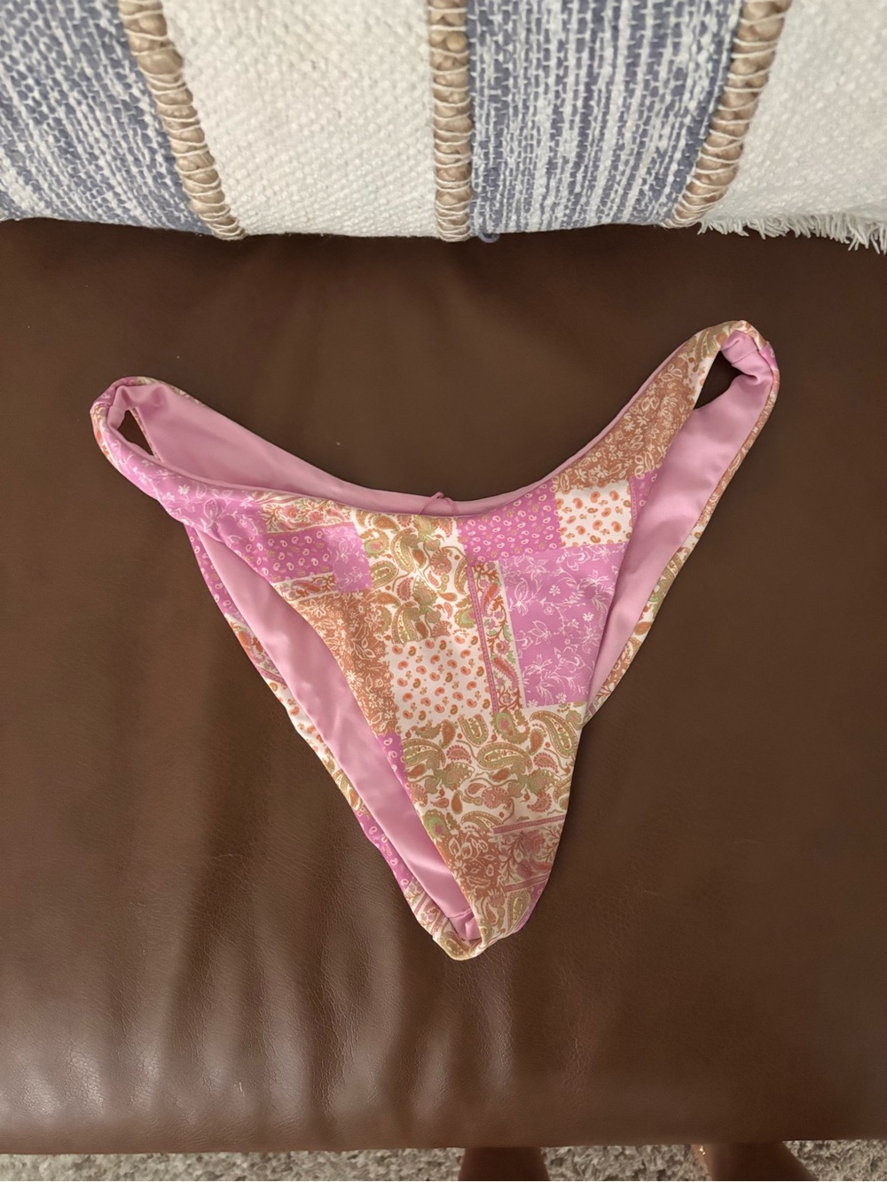 Pink Patchwork Print Bikini Bottom - Women Swim